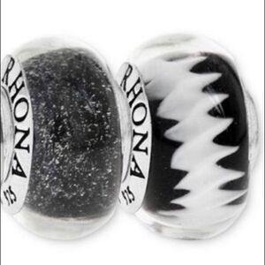 Rhona Sutton 2 Pc. Set Painted Glass Bead Charms in Sterling Silver NWT